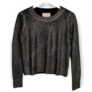 Banana Republic Black Long Sleeve Golden Shimmer Chunky Crewneck Sweater XS